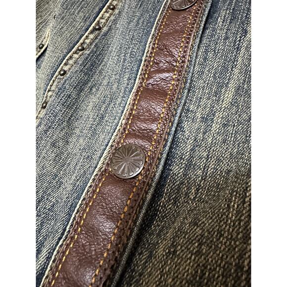 Reba Studded Denim Jacket Genuine Leather Trim Western Style Size Small NWT - Picture 5 of 13